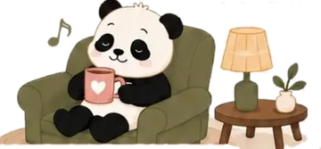 Panda santai di kursi sambil minum