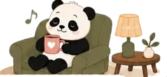 Panda santai di kursi sambil minum
