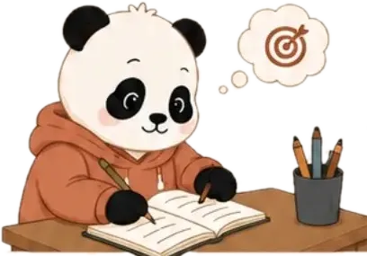 Panda menulis di buku, fokus