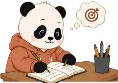 Panda menulis di buku, fokus