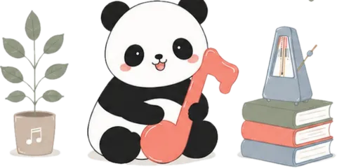 Panda memeluk not balok, sampul buku Learning Progress